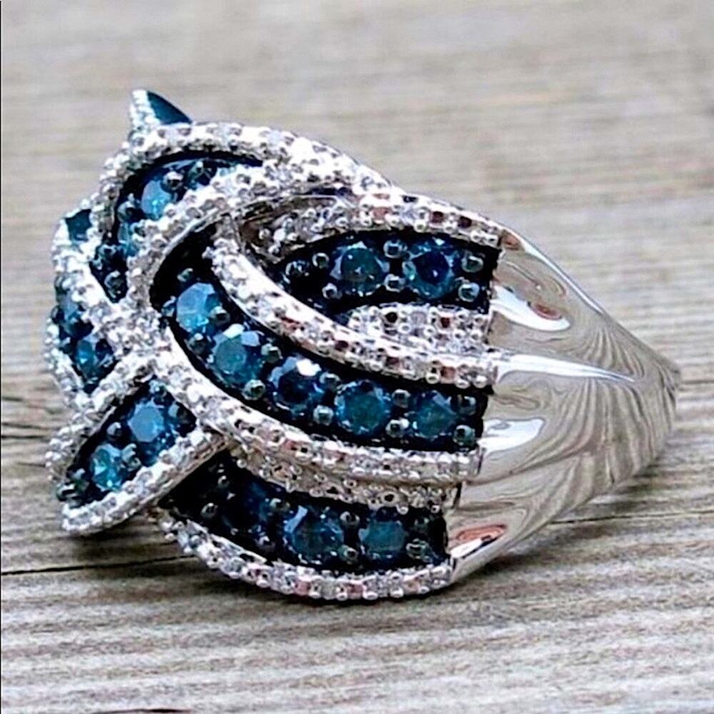 SAPPHIRE DIAMOND RING PAVE SAPPHIRE BRAIDED WIDE BAND RING - Picture 3 of 6